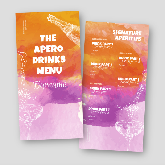 Getränkekarte Apéro Drinks 105 x 200 mm - 2025 - Design 1 – Bild 1